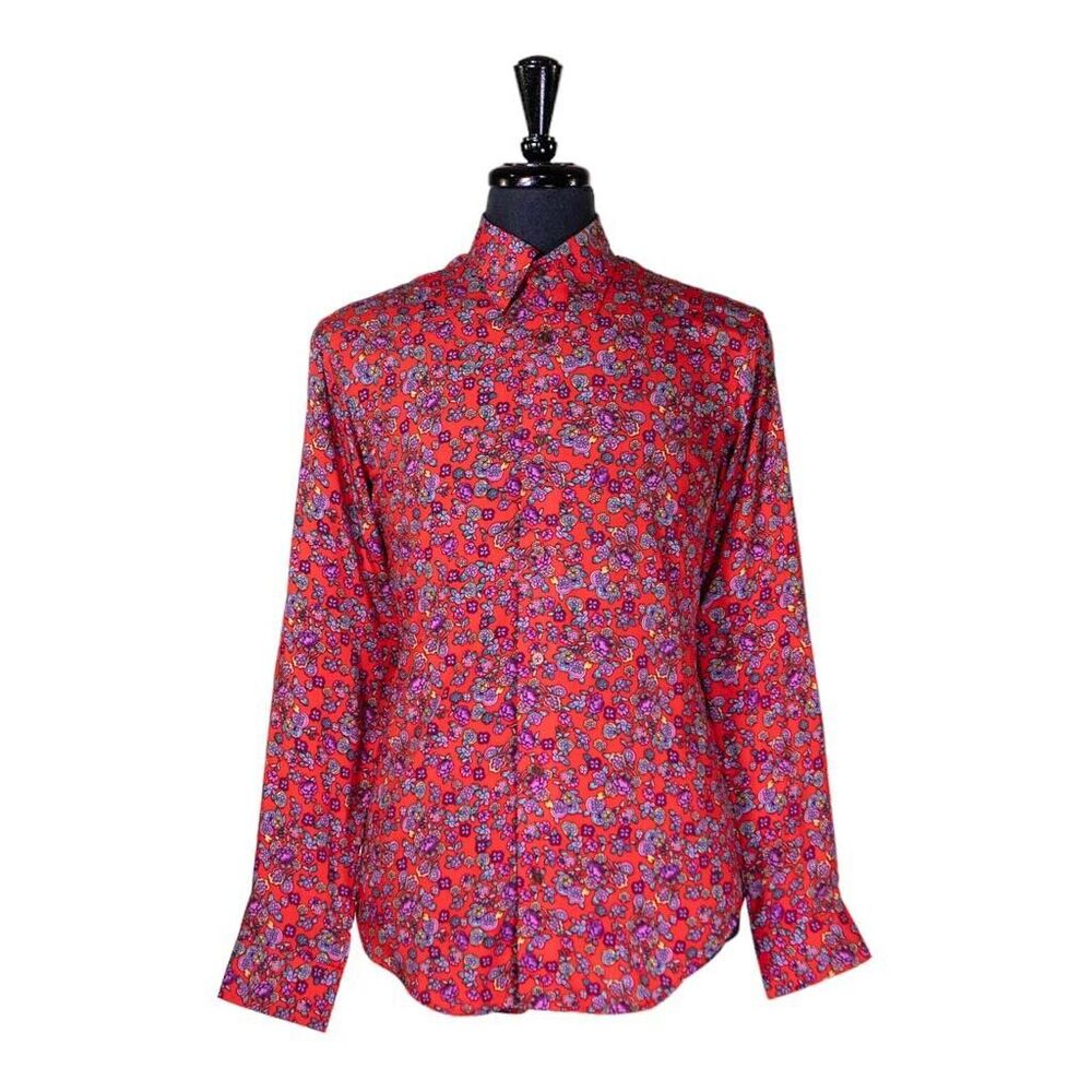Mens Shirt Button Up Red Purple Floral Tropical Hawaiian Beach Casual Medium